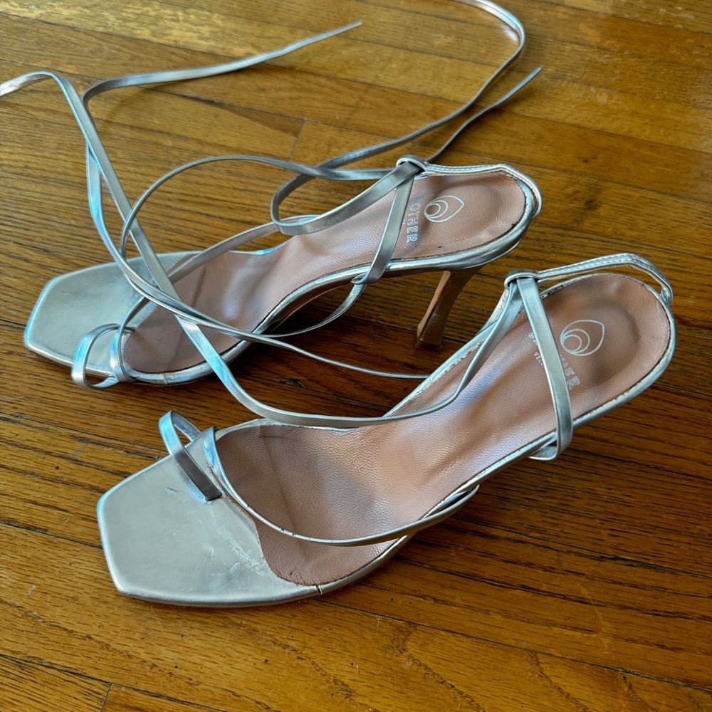 Elegant Silver Strappy Heels